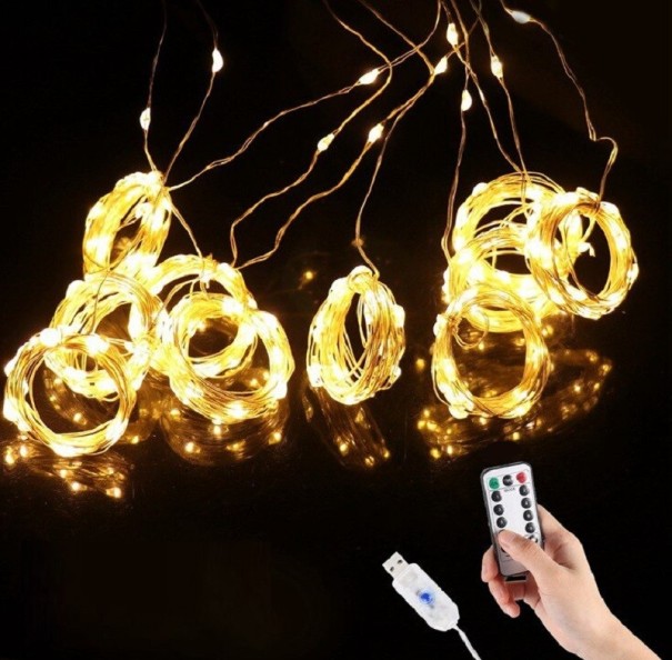 Φωτεινός Στραντ με Τηλεχειριστήριο 2 x 3 μ 200 LED θερμό λευκό