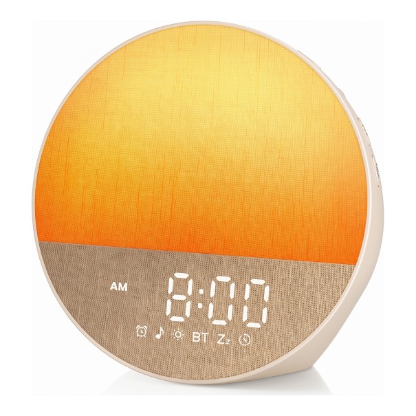 Φωτεινός ξυπνητήρι με προσομοίωση ανατολής Bluetooth ηχείο 30 ήχων και λευκού θορύβου 10 χρωμάτων φωτός Χρονοδιακόπτης ύπνου Λευκό Για το υπνοδωμάτιο 1