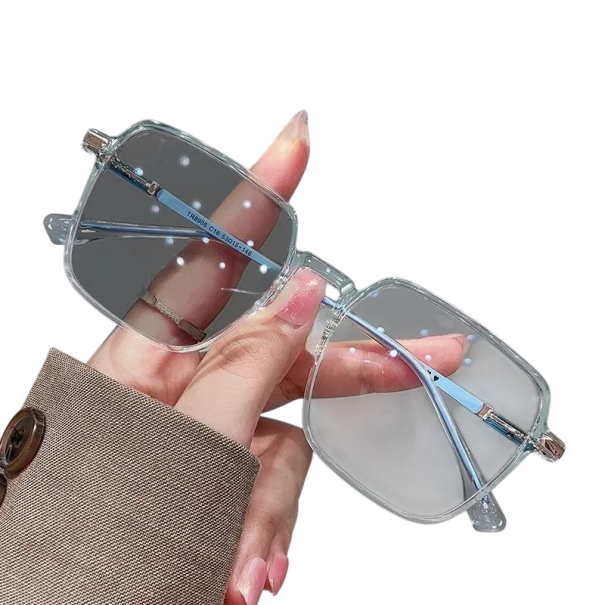 Photochromic Square Glasses with Metal Frame and Blue Light Filter Eye Protection for Computer Work Elegant Unisex Design blue