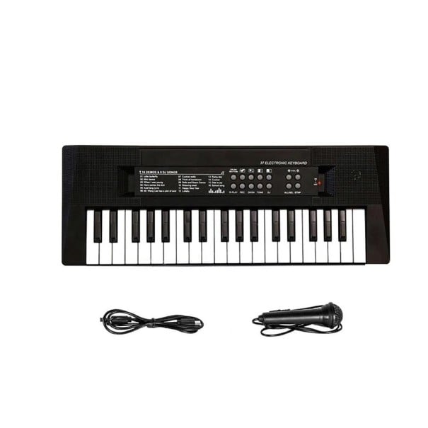 Piano électronique coloré pour enfants 41 x 15 cm avec 37 touches, microphone, câble USB et fonctions de jeu noir
