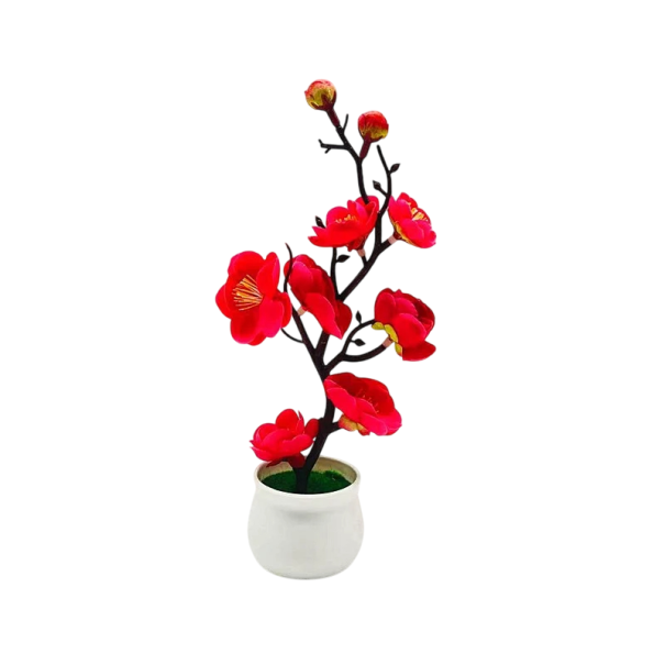 Pianta artificiale 21x11 cm Albero colorato in fiore in vaso Fiori finti decorativi Simulazione di bonsai Decorazione da tavolo Decorazione per la casa rosso chiaro