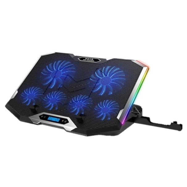 Piastra di raffreddamento retroilluminata per notebook con supporto per telefono blu