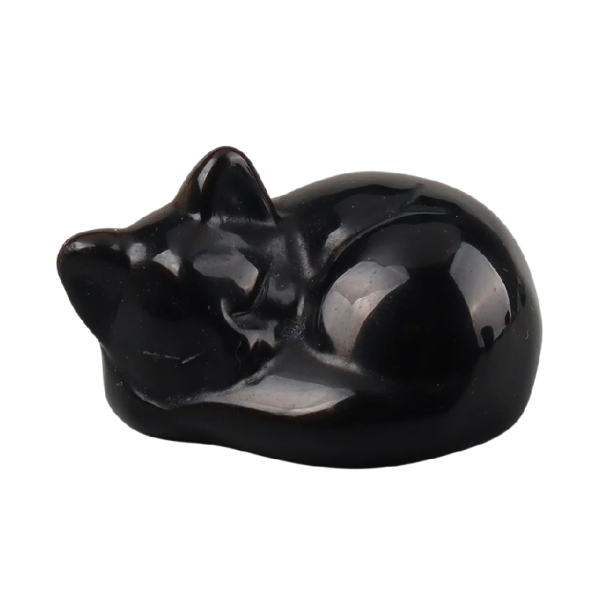 Piatra minerală sculptată în formă de pisică 4 cm mineral natural figură decorativă din piatră pentru colecționari și interior negru