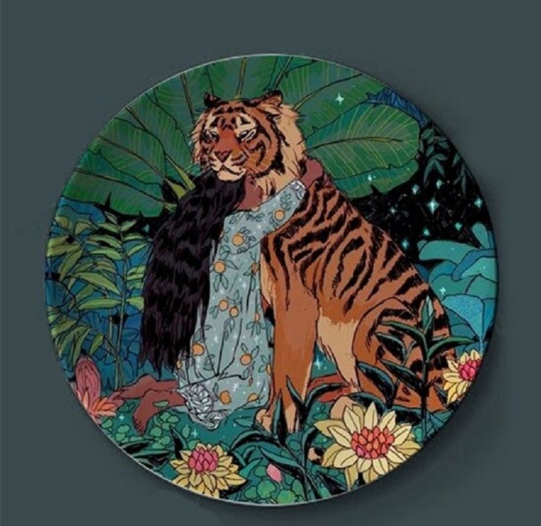 Piatto decorativo con motivo di felino L 3