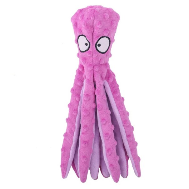 Pibende plyslegetøj til hunde 32×8 cm Octopus Interaktivt legetøj med lyd Holdbart plyslegetøj til at tygge og hente rosa