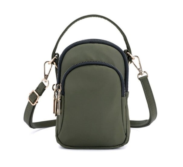 Piccola borsa a tracolla da donna con maniglia superiore e cinghia regolabile da indossare sulla spalla Tasche con zip Nylon verde militare