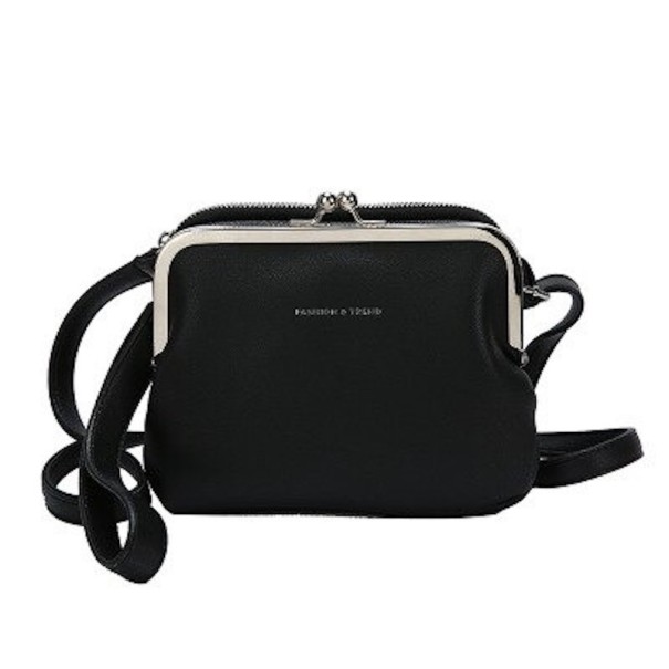 Piccola borsa da donna a spalla con chiusura in metallo e chiusura a palline. Pelle sintetica. Lungo e sottile cinturino. Dimensioni 20 x nero