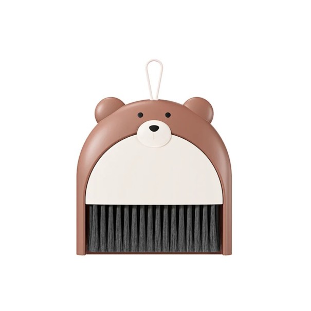 Piccola paletta di plastica per scopa 20x16x16x5 cm Paletta da tavolo per rifiuti Orsetto disegnato Accessorio per pulizie domestiche pieghevole marrone