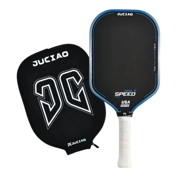 Pickleball ketsjer af kulfiber med cover Tykelse 14 mm Termoformet Aflang form Til styrke og rotation blå
