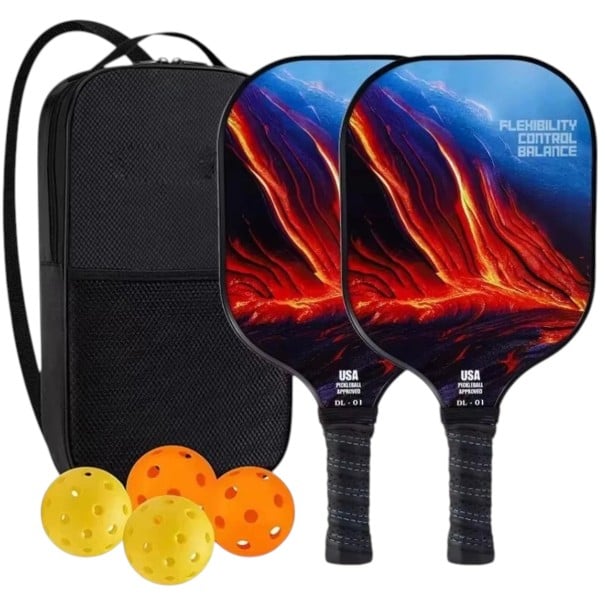 Pickleball-mailasarja palloilla ja laukulla 40 x 20 x 1,4 cm Grafiittikuitu Kevyet mailat Laavakuosi Sisä- ja ulkopeliin 1