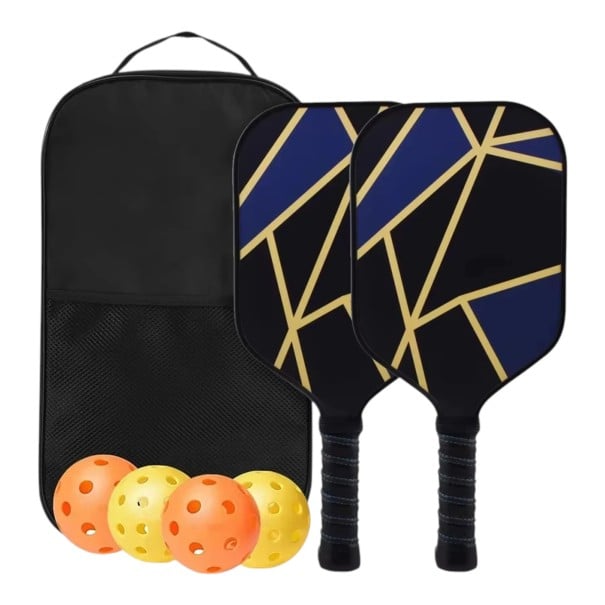 Pickleball sada 2 pálky a 4 loptičky v taške 40 x 20 x 1,4 cm Grafitové karbonové vlákno Čierne a modré so zlatým vzorom Pre deti aj dospelých 1