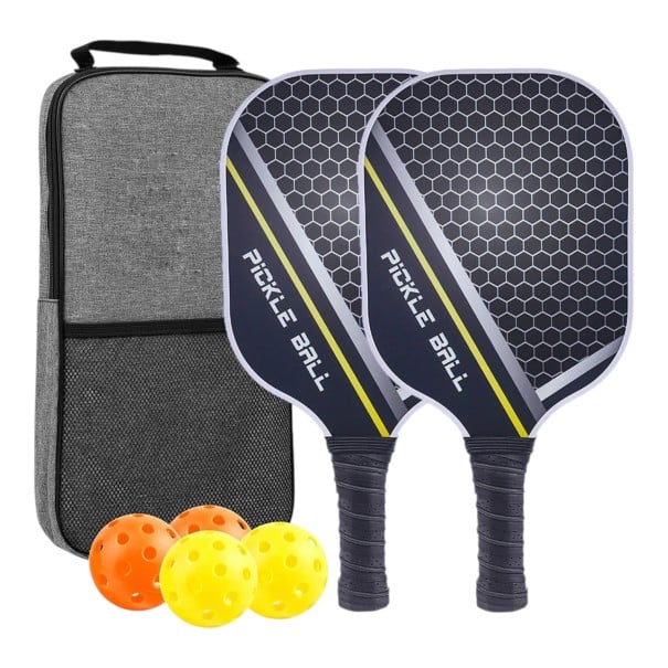 Pickleball sæt med ketsjere og bolde i taske 40 x 20 x 1,4 cm Grafit karbonfiber Mørk med gul stribe Til børn og voksne 1
