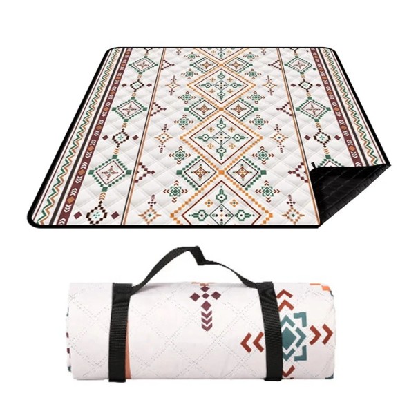 Picknickdecke mit ethnischem Muster 200 x 200 cm faltbar mit Tragelasche und dunkler Unterseite für Picknick, Camping und Natur