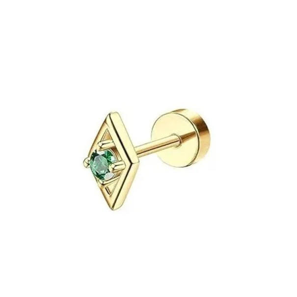 Piercing auriu cu diamant verde în romb 6 x 5 x 0,8 mm Oțel chirurgical Piercing delicat și elegant cu motiv geometric 1