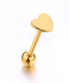 Piercing de língua em forma de coração dourado