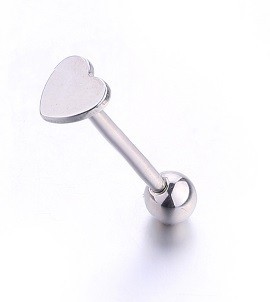Piercing de língua em forma de coração prateado