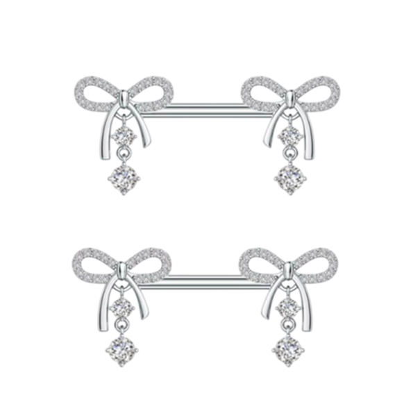 Piercing do bradavek 1,6 mm Pár lesklých mašliček Elegantní dámský šperk na bradavky Pro ženy a dívky Stylový tělový doplněk stříbrná