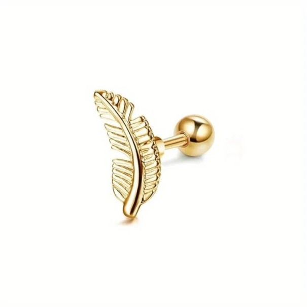 Piercing dourado em forma de pena em aço inoxidável cirúrgico Joia corporal elegante com um delicado motivo de pássaro 1