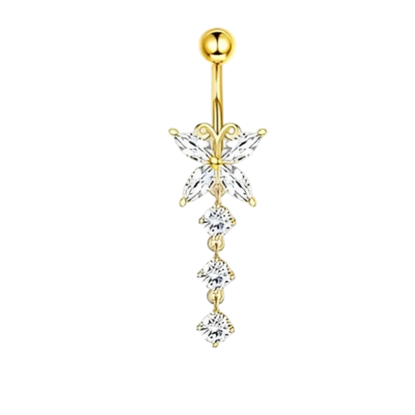 Piercing em aço inoxidável cirúrgico Diamante com borboleta Joia corporal elegante e cintilante para orelha, nariz e lábio branco
