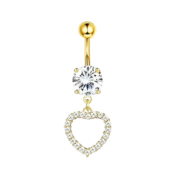 Piercing em aço inoxidável cirúrgico Diamante com coração Conjunto elegante de joias corporais para orelha, nariz e lábio branco