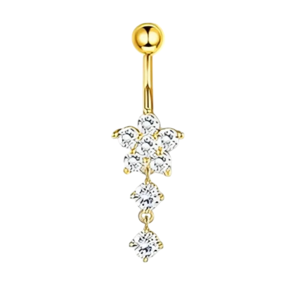 Piercing em aço inoxidável cirúrgico Diamante com flor Joia corporal elegante e cintilante para orelha, nariz e lábio branco