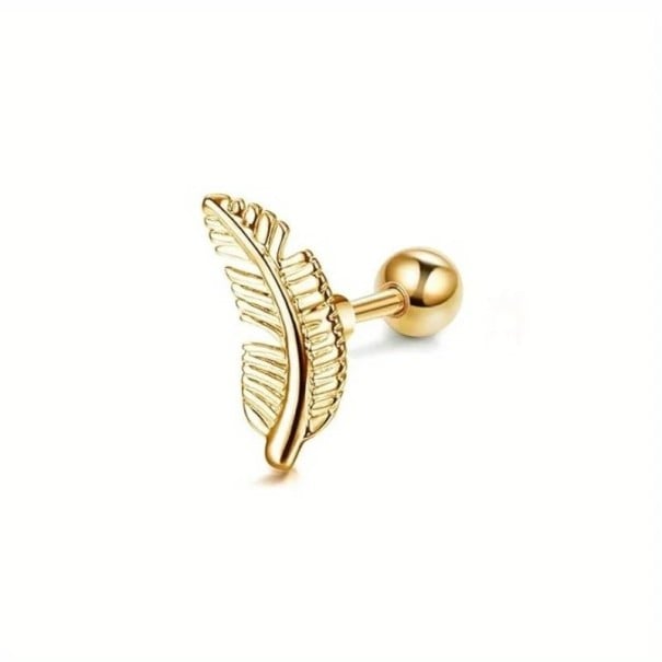 Piercing pană aurie din oțel inoxidabil chirurgical Bijuterie corporală elegantă cu un motiv delicat de pasăre 1