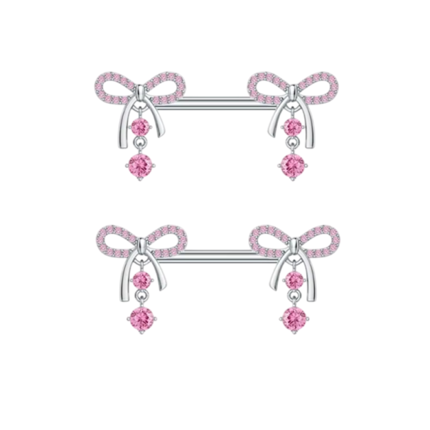 Piercing para pezones 1,6 mm Par de lazos brillantes Joya elegante para mujeres y chicas Accesorio corporal estiloso rosa