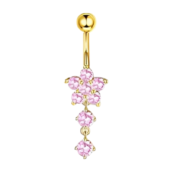 Piercing z chirurgické nerezové oceli Diamant s květinou Elegantní třpytivý tělový šperk do ucha nosu rtu růžová