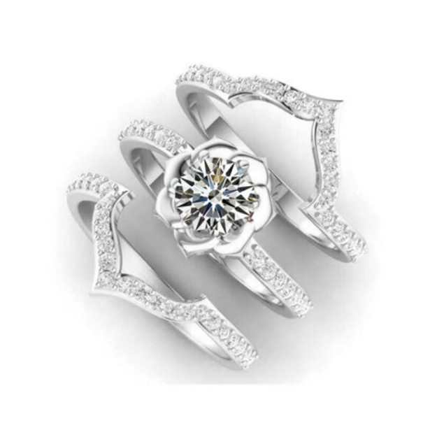 Pierścionek damski z kwiatkiem 3 szt srebrny 8