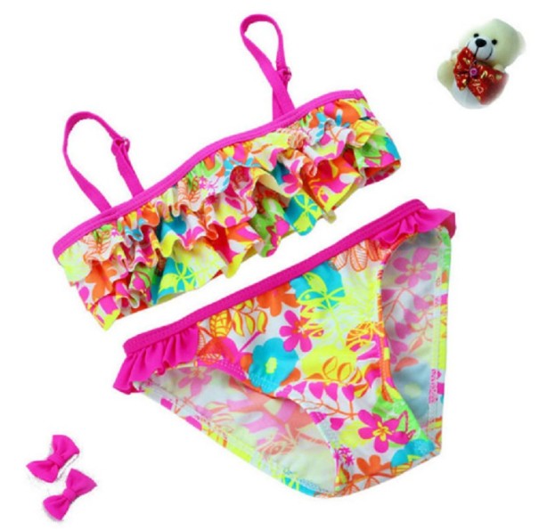 Pigebikini med flæser og blomster 3