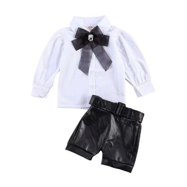 Pigebluse og lædershorts 12-24 måneder