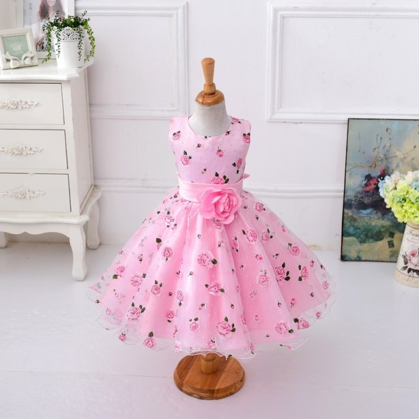 Pigekjole med blomster og roser J1282 rosa 3