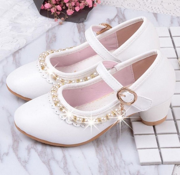 Piger pumps med perler hvid 33,5