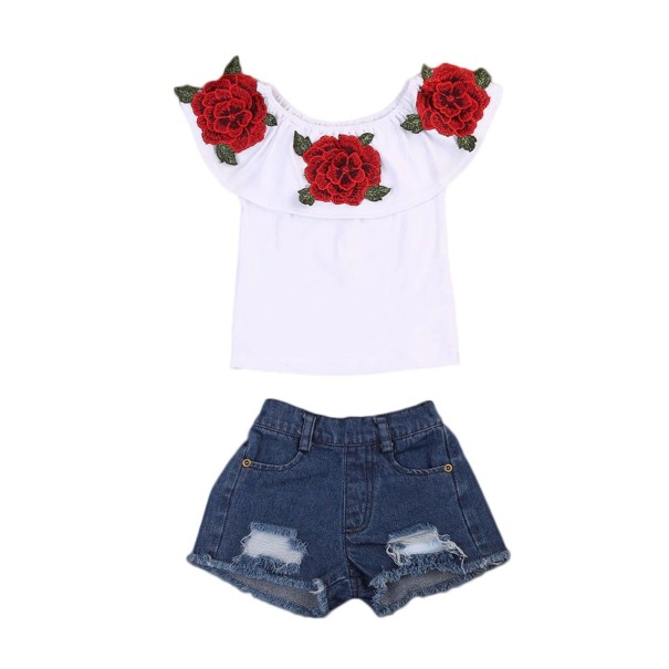 Piger T-shirt med roser og shorts 2
