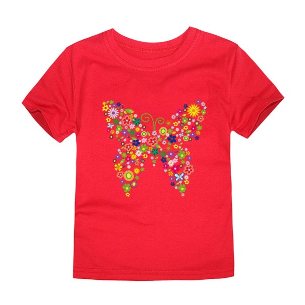 Piger T-shirt med sommerfugl J3290 rød 11 Piger T-shirt med sommerfugl J3290 rød 11