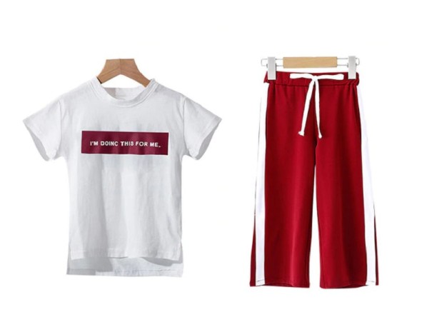 Piger T-shirt og bukser L1113 vinrød 4 B Piger T-shirt og bukser L1113 vinrød 4 B