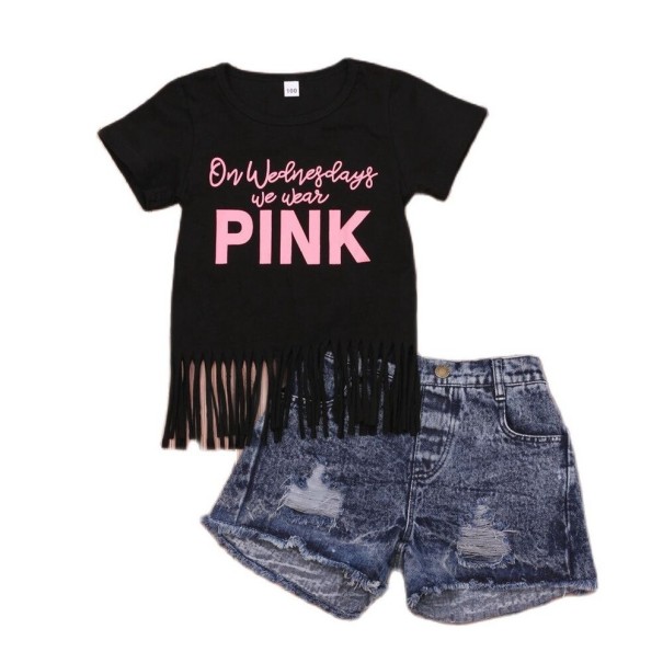 Piger T-shirt og denimshorts L1399 18-24 måneder
