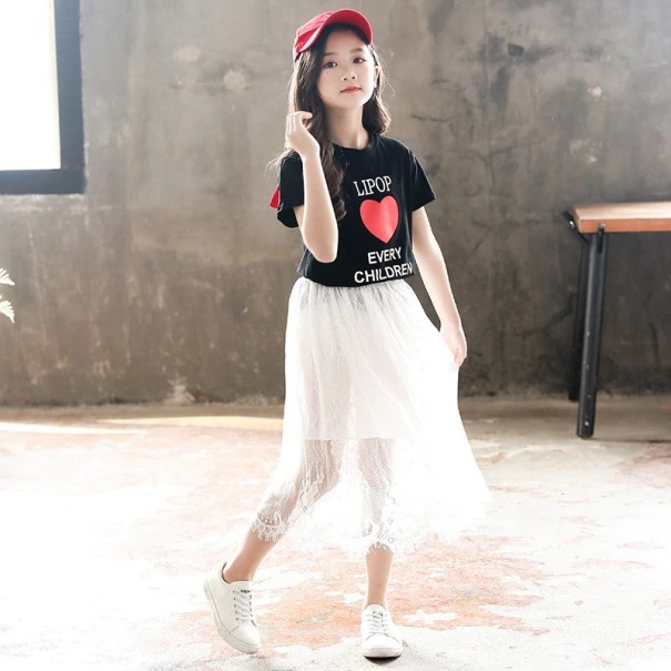 Piger T-shirt og nederdel L1335 hvid 4