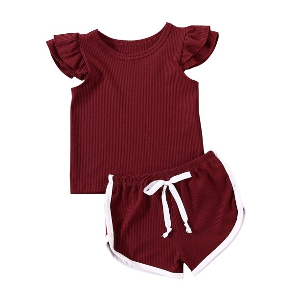 Piger T-shirt og shorts L1118 vinrød 3