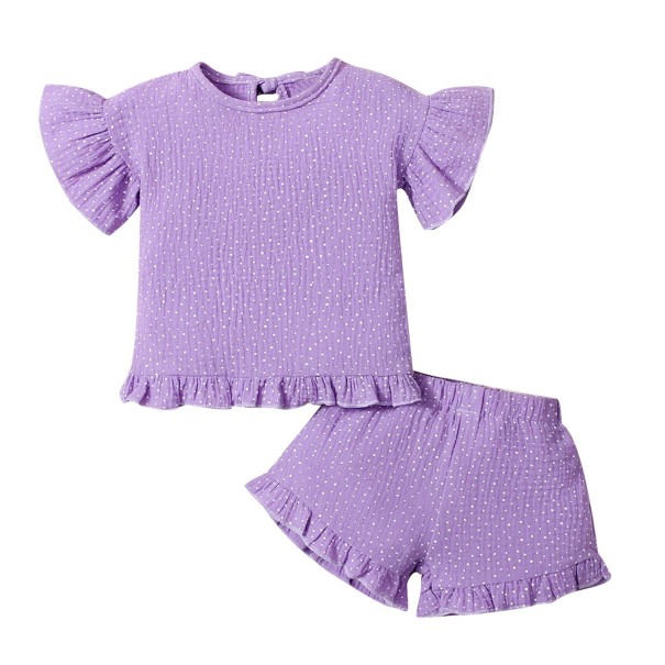 Piger T-shirt og shorts L1273 lyslilla 4