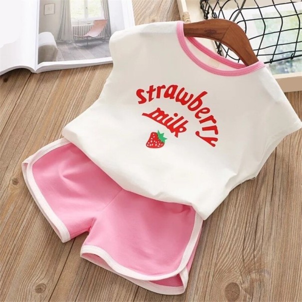 Piger T-shirt og shorts L1396 rosa 4