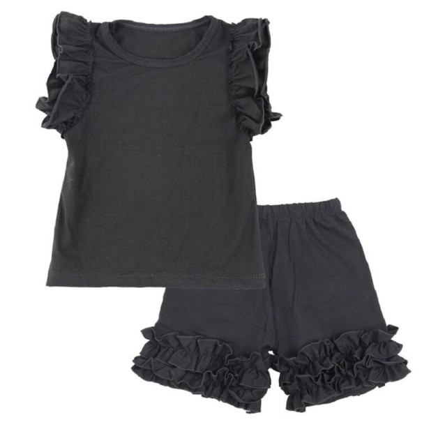 Piger T-shirt og shorts L1445 sort 4