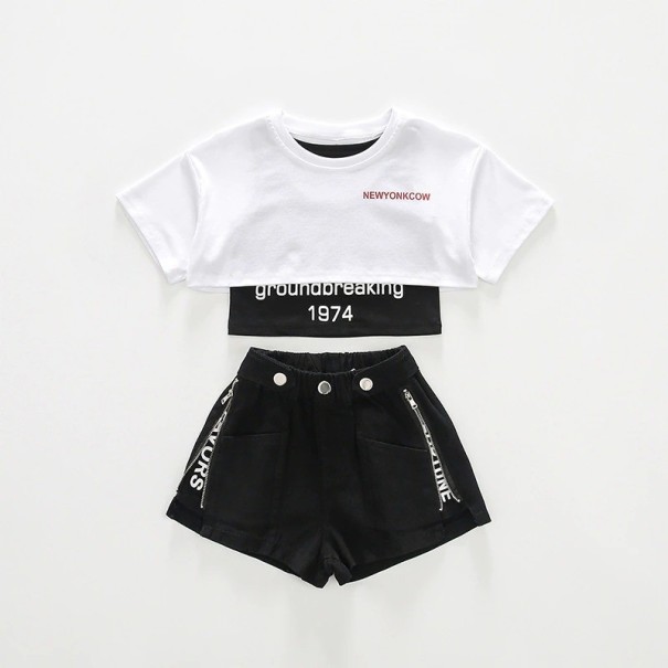 Piger T-shirt, tanktop og shorts L1330 sort 4