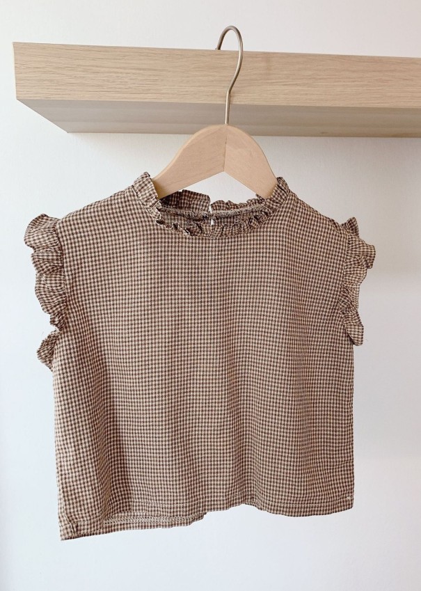 Pigerbluse L1778 kaffefarvet 12-24 måneder