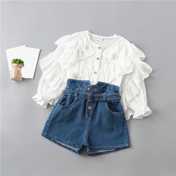Pigerbluse og shorts L1313 hvid 3