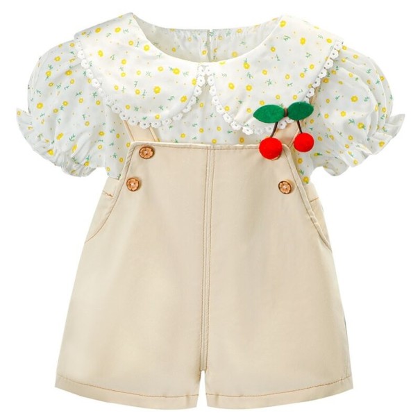 Pigerbluse og shorts L1457 beige 0-6 måneder