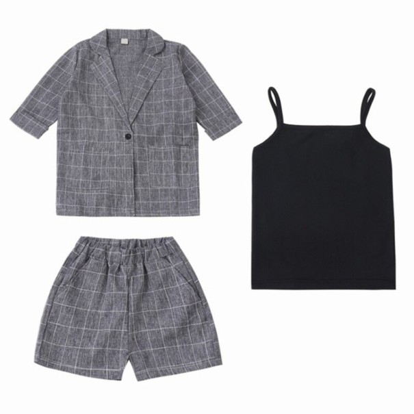 Pigerjakke, tanktop og shorts grå 11