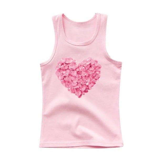 Pigernes sommer tanktop uden ærmer 100% bomuld Ensfarvet prinsesset-shirt med lyserødt hjerte Blødt og komfortabelt tanktop i forskellige rosa 6