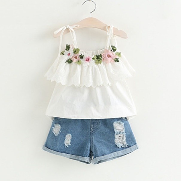 Pigersæt - Blomstret tanktop og shorts - Hvid 2