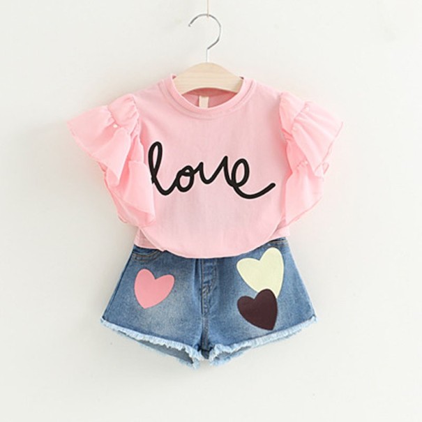 Pigersæt - T-shirt og shorts med hjerter J1273 rosa 2
